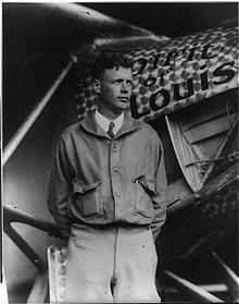 Lindbergh and the Spirit of St. Louis at Roosevelt Field